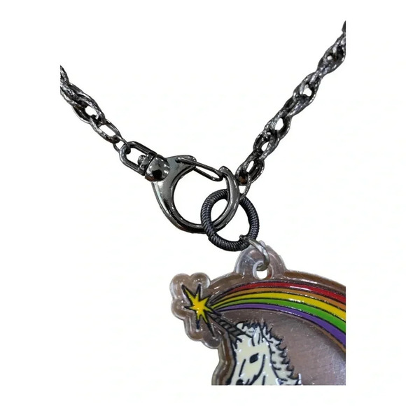 One of a kind upcycled handmade lucite rainbow Unicorn necklace - Picture 3 of 6